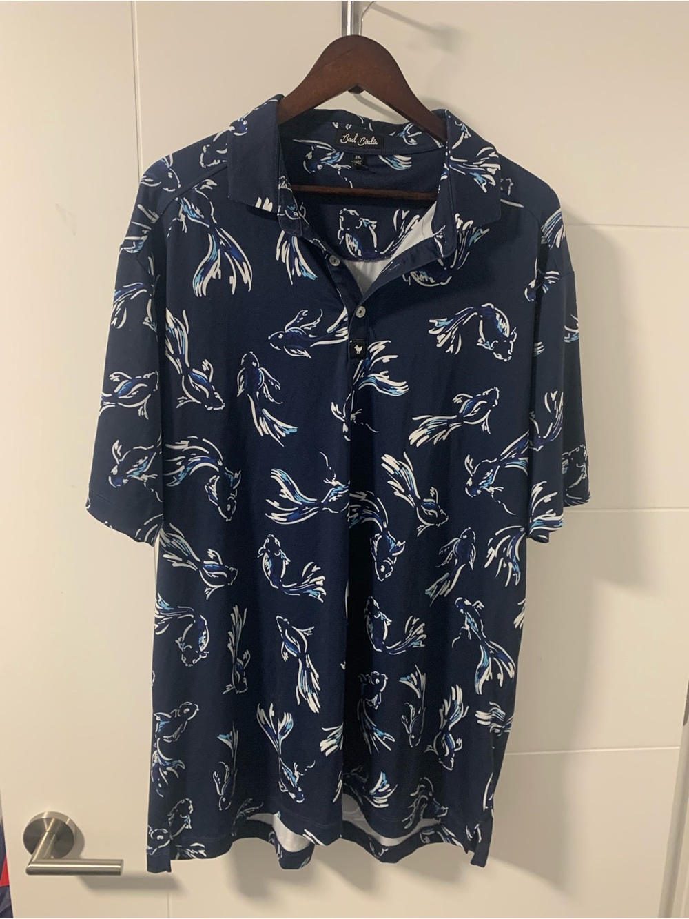 Bad Birdie Navy Blue Floral-Print Short Sleeve Polo A16